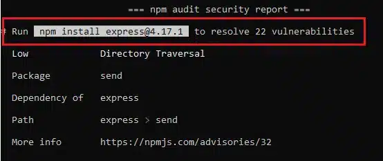 Execute the commands recommended by npm individually and install the specific updates to the insecure dependencies